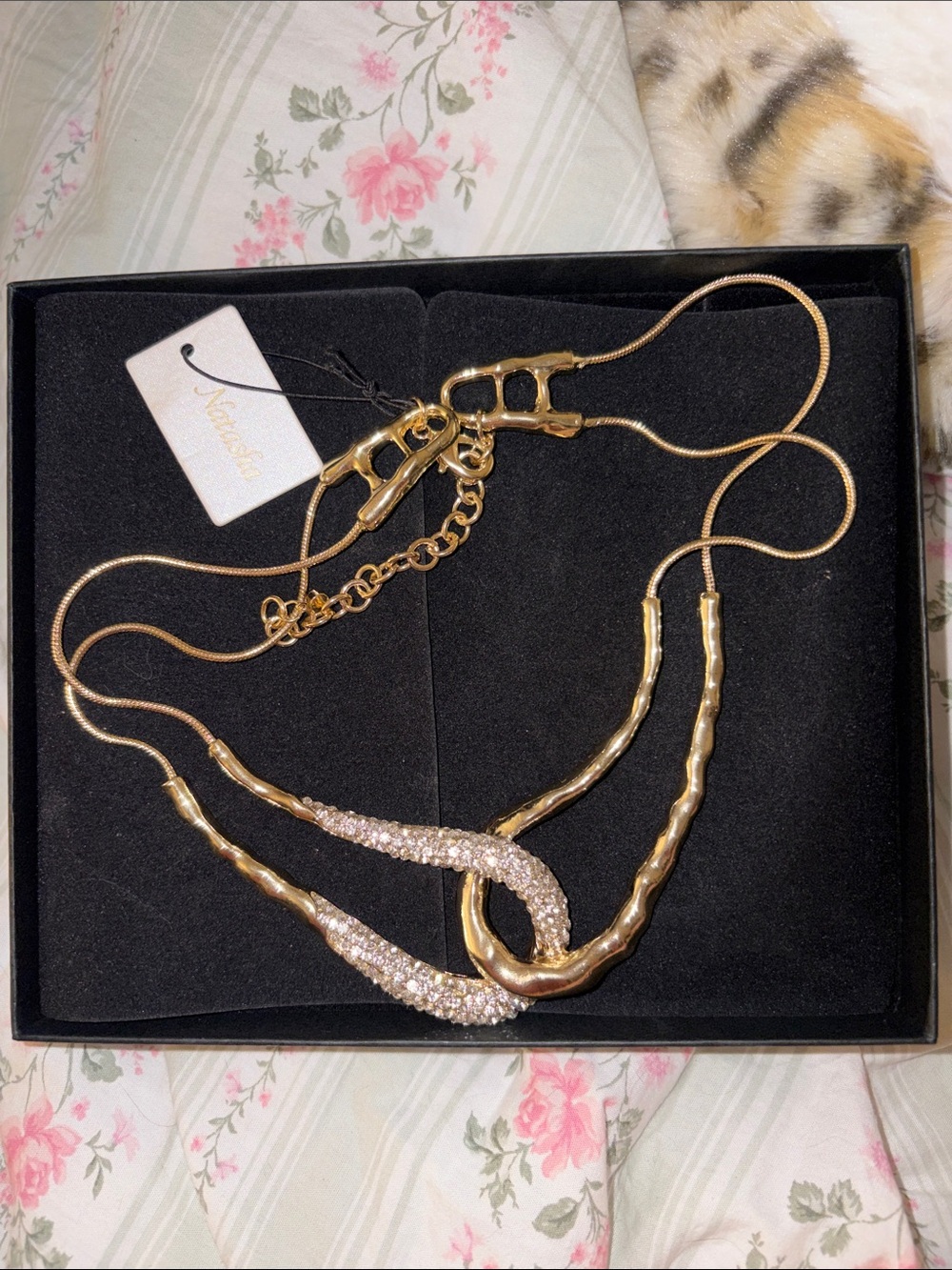 Natasha Couture Gold-Tone Crystal Snake Pendant Necklace